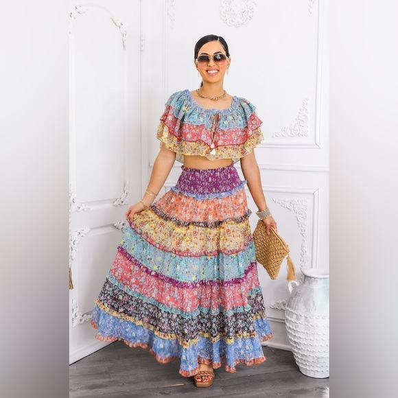 Multicolor Floral Maxi Skirt Set - Picture 8 of 12